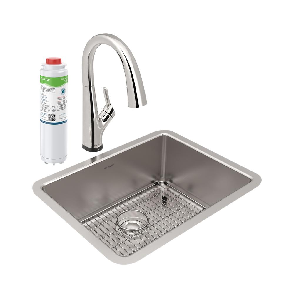 Elkay Lustertone Iconix 18 Gauge Stainless Steel 23-1/2" x 18-1/4" x 9" Single Bowl Undermount Sink Kit with Filtered Faucet ELUH2115TFLC