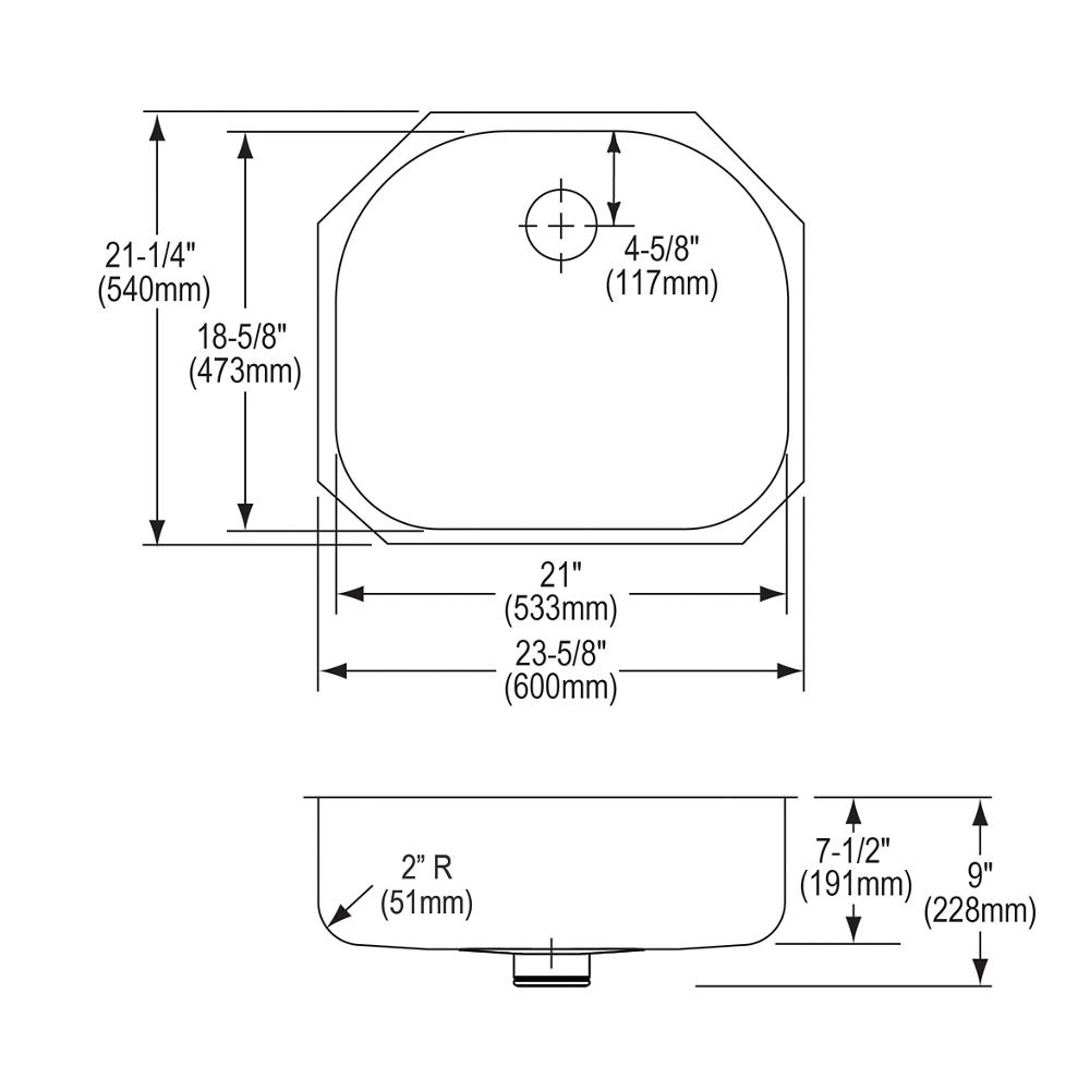 Elkay Lustertone Classic Stainless Steel 23-5/8" x 21-1/4" x 7-1/2" Single Bowl Undermount Sink with Perfect Drain ELUH2118PD