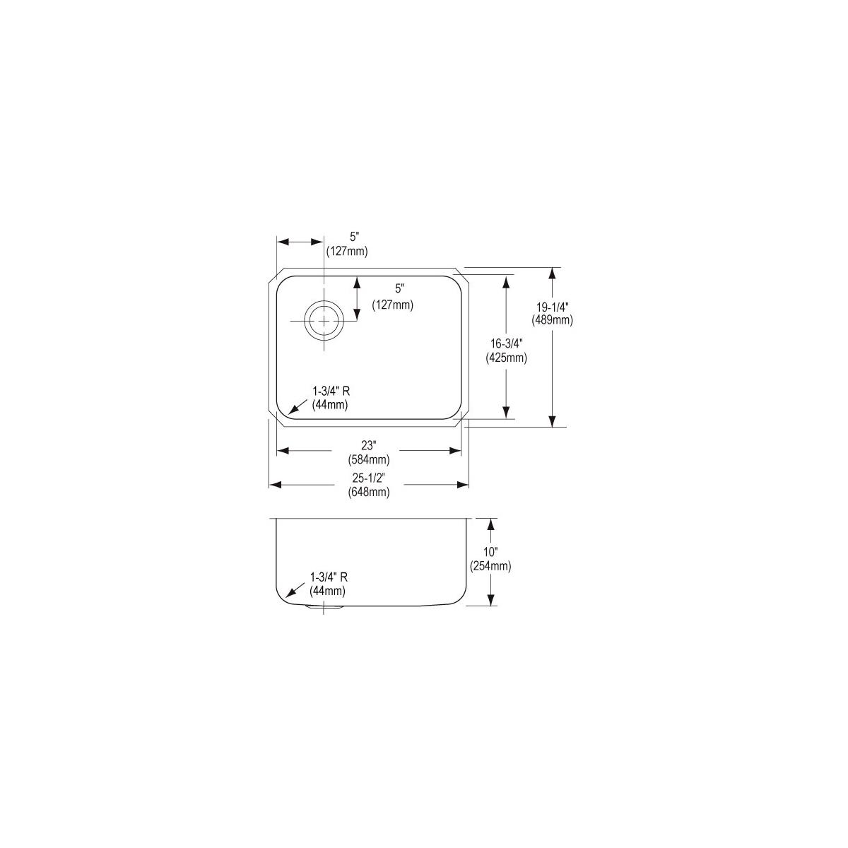 Elkay Lustertone Classic Stainless Steel 25-1/2" x 19-1/4" x 10", Single Bowl Undermount Sink with Left Drain ELUH231710L