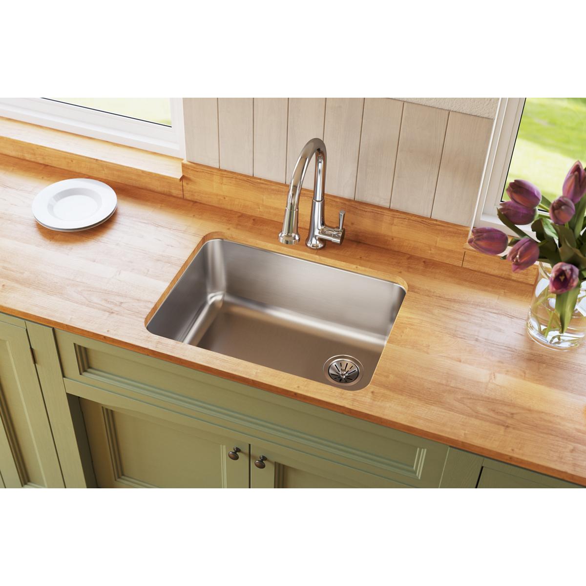 Elkay Lustertone Classic Stainless Steel 25-1/2" x 19-1/4" x 10", Single Bowl Undermount Sink with Right Drain ELUH231710R