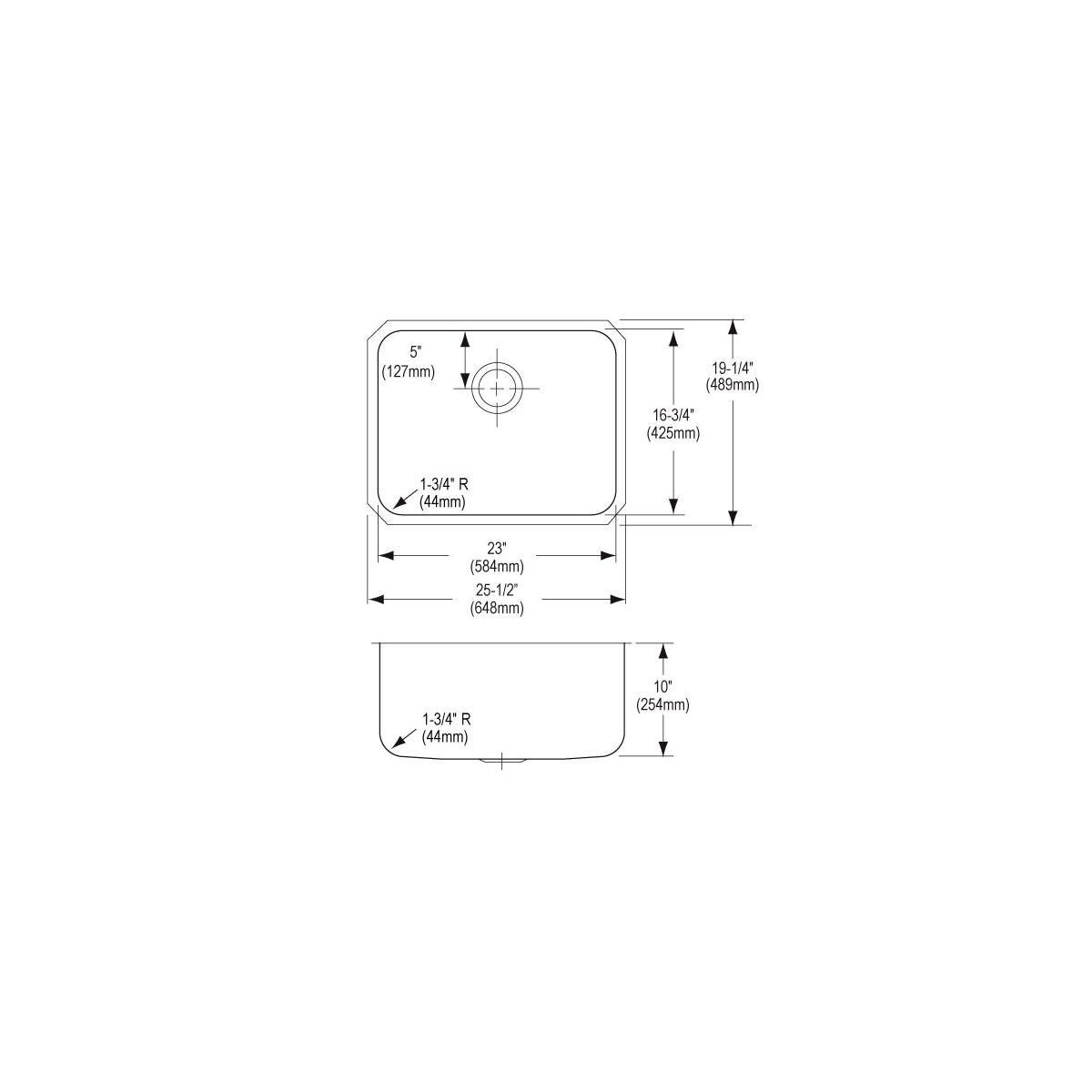 Elkay Lustertone Classic Stainless Steel 25-1/2" x 19-1/4" x 10", Single Bowl Undermount Sink ELUH231710