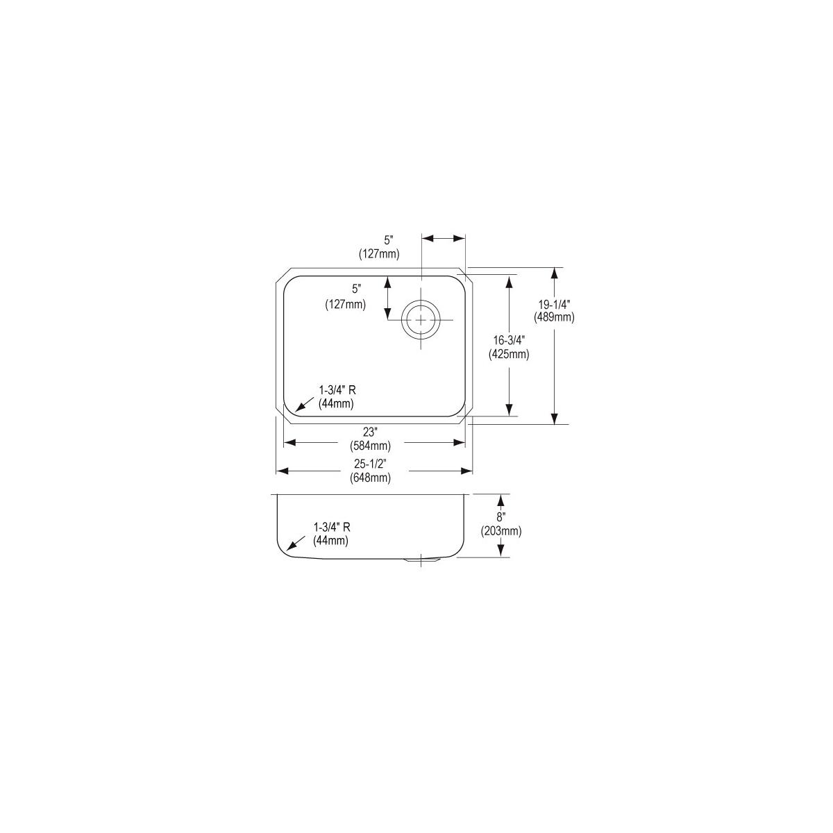 Elkay Lustertone Classic Stainless Steel 25-1/2" x 19-1/4" x 8", Single Bowl Undermount Sink with Right Drain ELUH2317R