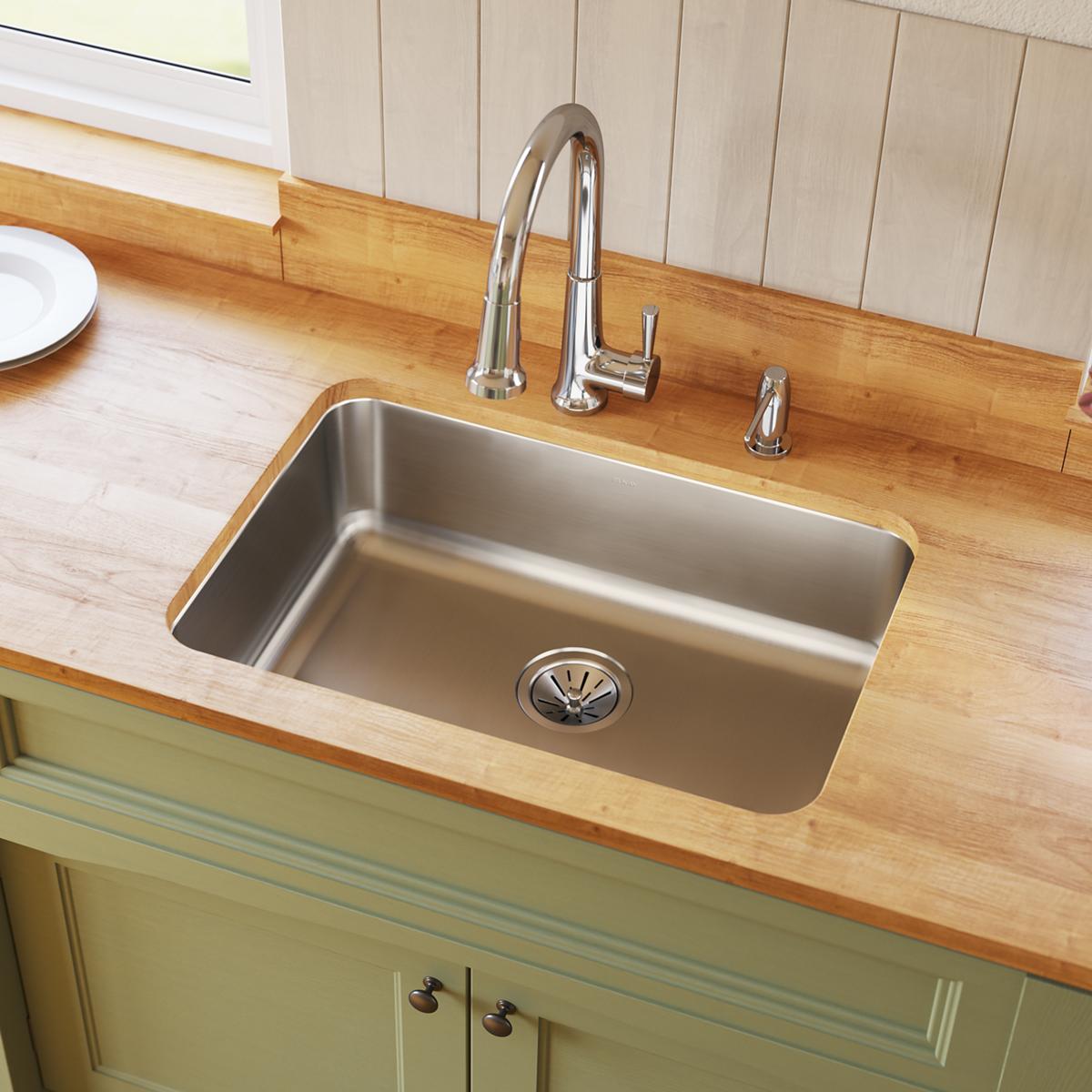 Elkay Lustertone Classic Stainless Steel 26-1/2" x 18-1/2" x 8", Single Bowl Undermount Sink ELUH2416