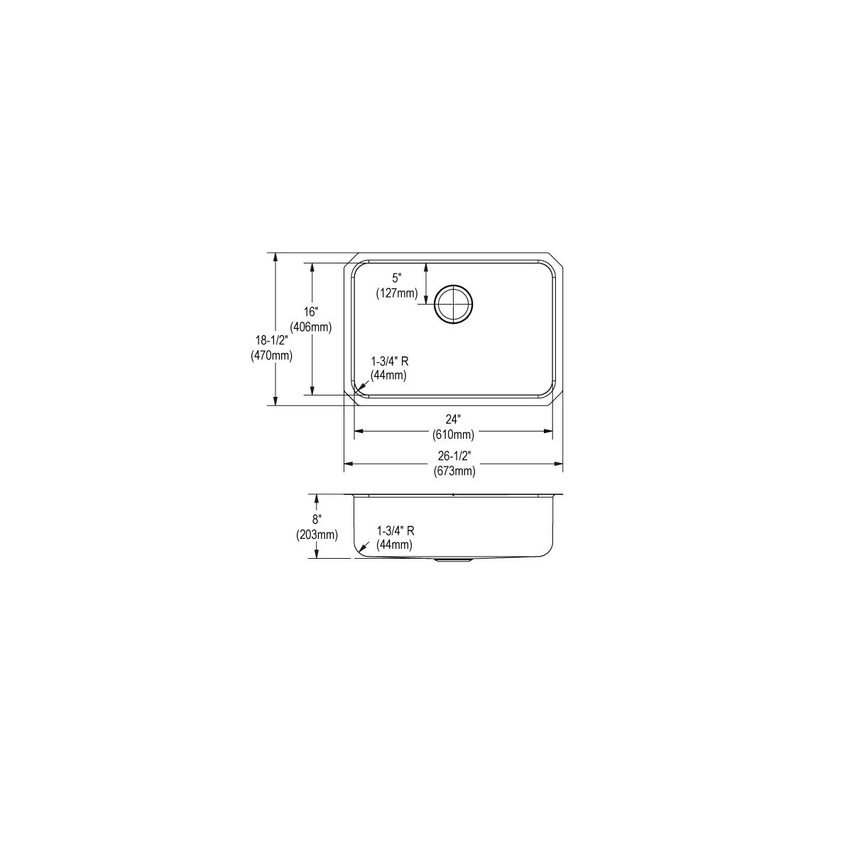 Elkay Lustertone Classic Stainless Steel 26-1/2" x 18-1/2" x 8", Single Bowl Undermount Sink ELUH2416