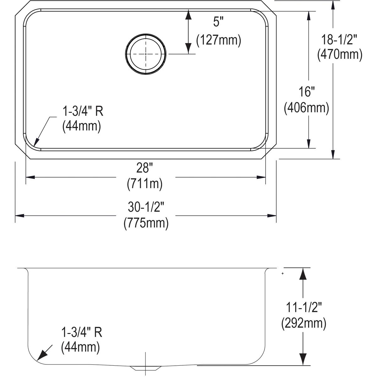 Elkay Lustertone Classic Stainless Steel, 30-1/2" x 18-1/2" x 11-1/2", Single Bowl Undermount Sink Kit ELUH281612DBG