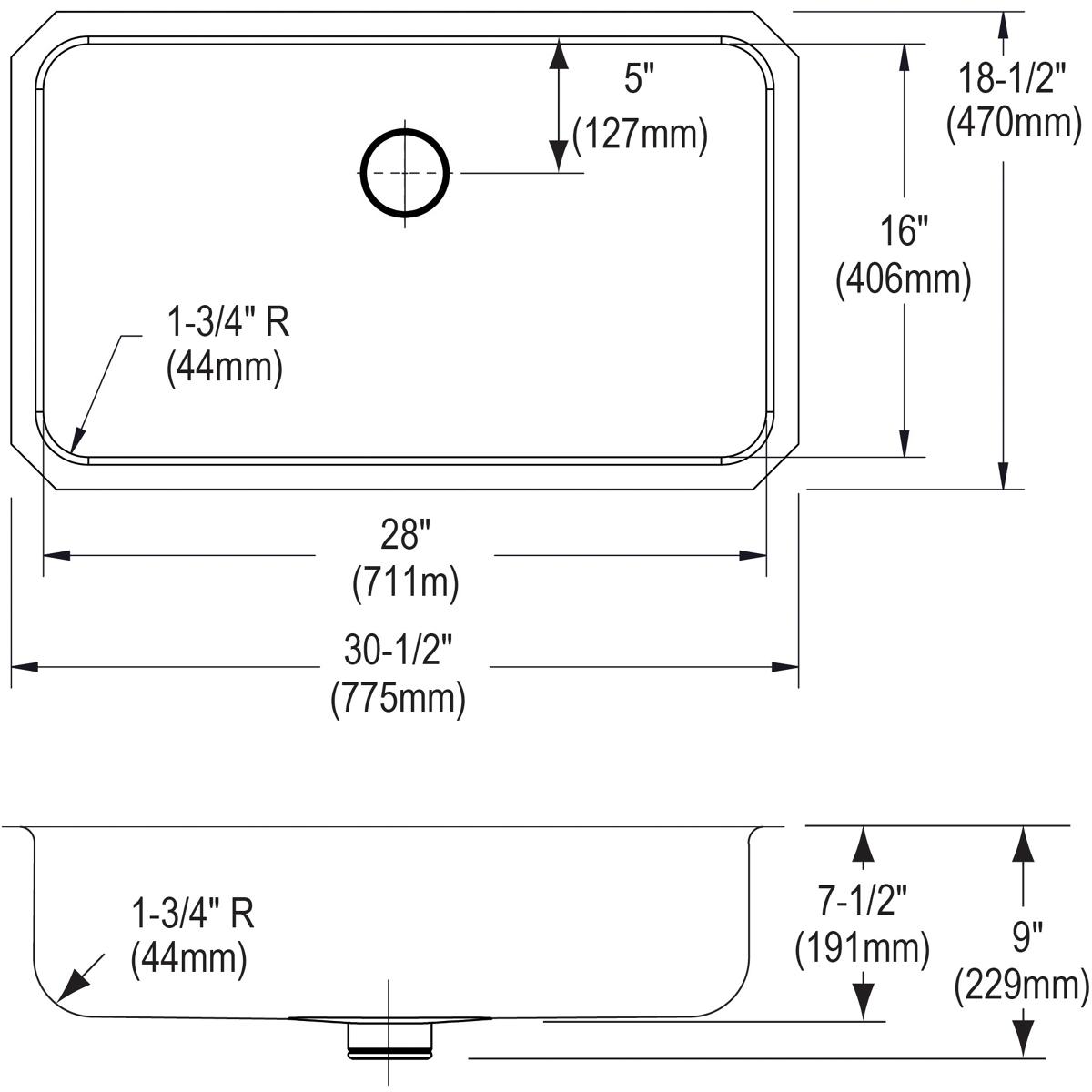 Elkay Lustertone Classic Stainless Steel 30-1/2" x 18-1/2" x 7-1/2" Single Bowl Undermount Sink Kit w/Perfect Drain ELUH2816PDBG