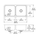 Elkay Lustertone Classic Stainless Steel, 31-3/4" x 16-1/2" x 7-1/2" Double Bowl Undermount Sink w/Perfect Drain ELUH3116PD