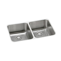 Elkay Lustertone Classic Stainless Steel 30-3/4" x 18-1/2" x 10", Equal Double Bowl Undermount Sink Kit ELUH311810DBG