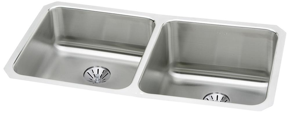 Elkay Lustertone Classic Stainless Steel 30-3/4" x 18-1/2" x 10" Equal Double Bowl Undermount Sink with Left Perfect Drain ELUH311810LPD