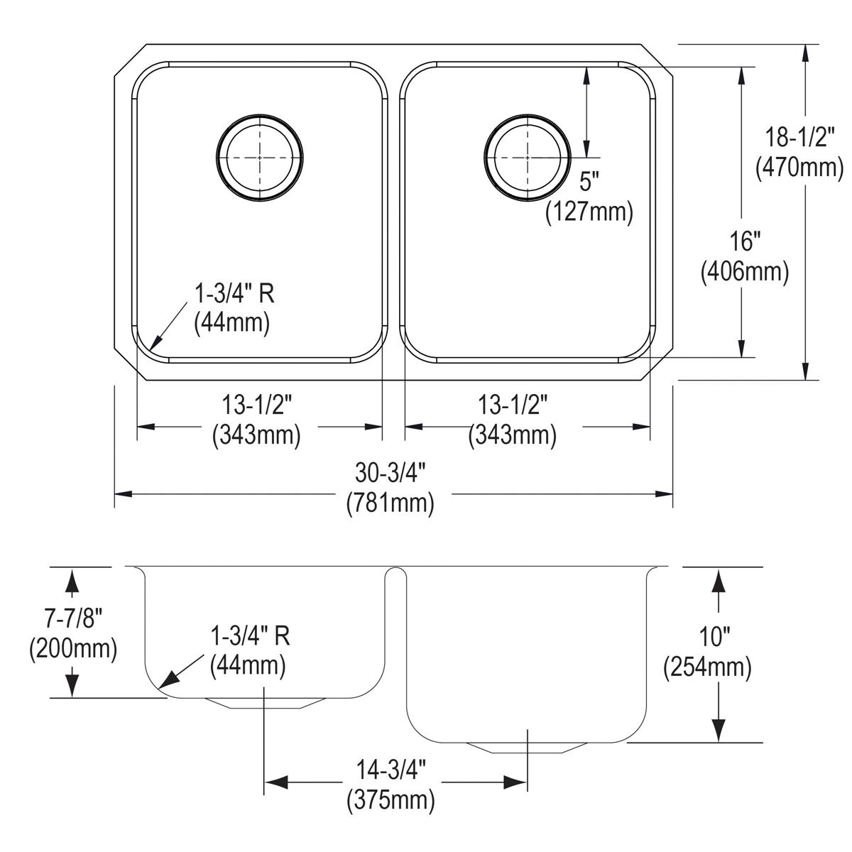 Elkay Lustertone Classic Stainless Steel 30-3/4" x 18-1/2" x 10", Equal Double Bowl Undermount Sink with Left Drain ELUH311810L