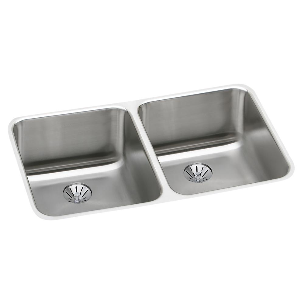 Elkay Lustertone Classic Stainless Steel 30-3/4" x 18-1/2" x 10" Double Bowl Undermount Sink with Perfect Drain ELUH311810PD