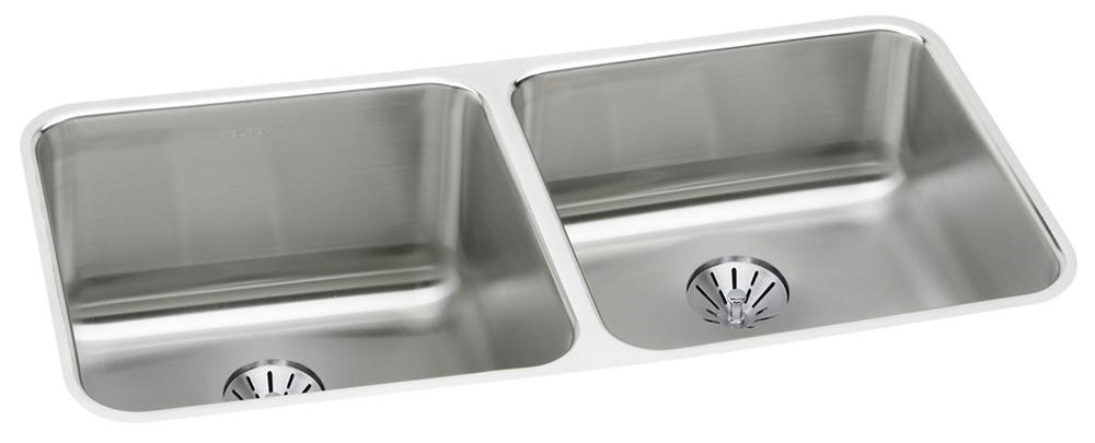 Elkay Lustertone Classic Stainless Steel 30-3/4" x 18-1/2" x 10" Equal Double Bowl Undermount Sink with Right Perfect Drain ELUH311810RPD