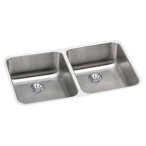 Elkay Lustertone Classic Stainless Steel, 30-3/4" x 18-1/2" x 7-7/8" Double Bowl Undermount Sink w/ Perfect Drain ELUH3118PD