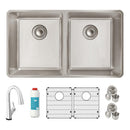 Elkay Lustertone Iconix 18 Gauge Stainless Steel 32-3/4" x 19-1/2" x 9" Double Bowl Undermount Sink Kit with Filtered Faucet ELUH3118TFLC