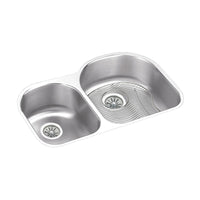 Elkay Lustertone Classic Stainless Steel 31-1/4" x 20" x 10", Offset 40/60 Double Bowl Undermount Sink Kit ELUH311910LDBG