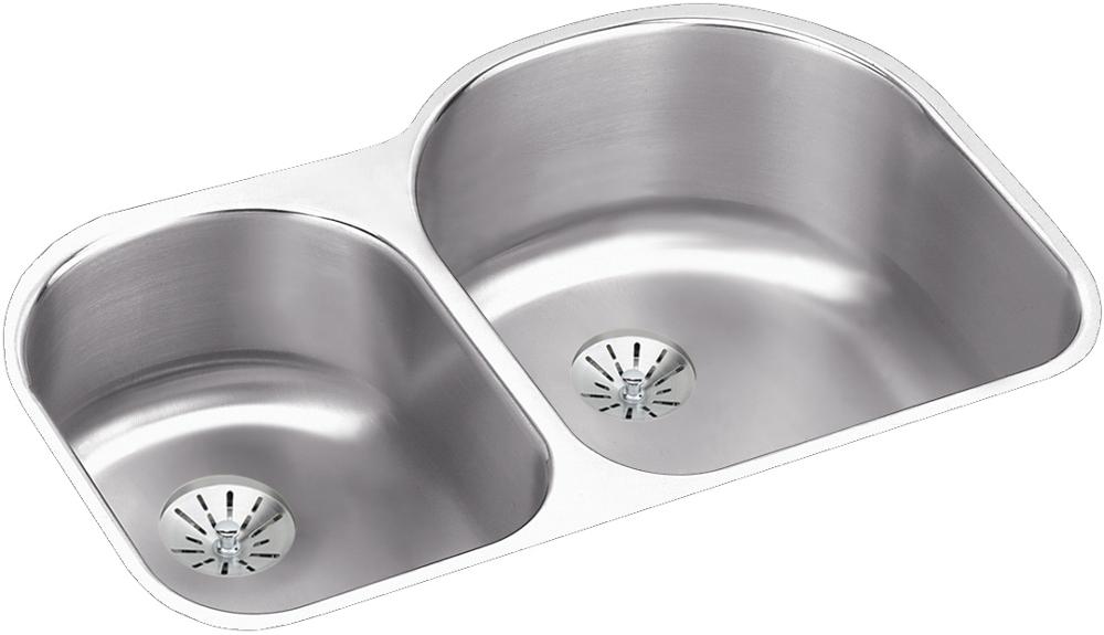Elkay Lustertone Classic Stainless Steel 31-1/4" x 20" x 10" Offset 40/60 Double Undermount Sink w/Perfect Drain ELUH311910LPD