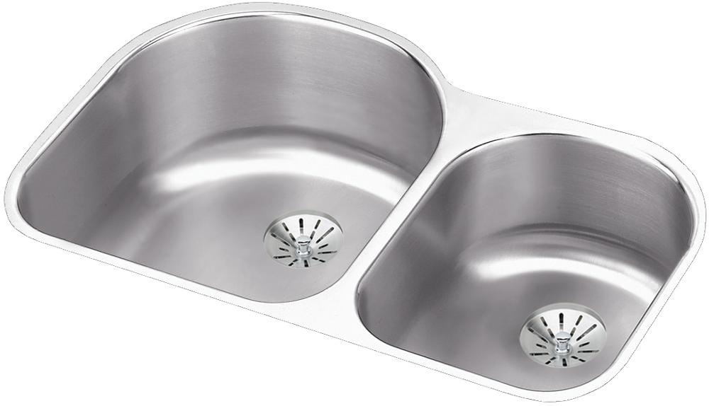 Elkay Lustertone Classic Stainless Steel 31-1/4" x 20" x 10" Offset 60/40 Double Undermount Sink w/Perfect Drain ELUH311910RPD
