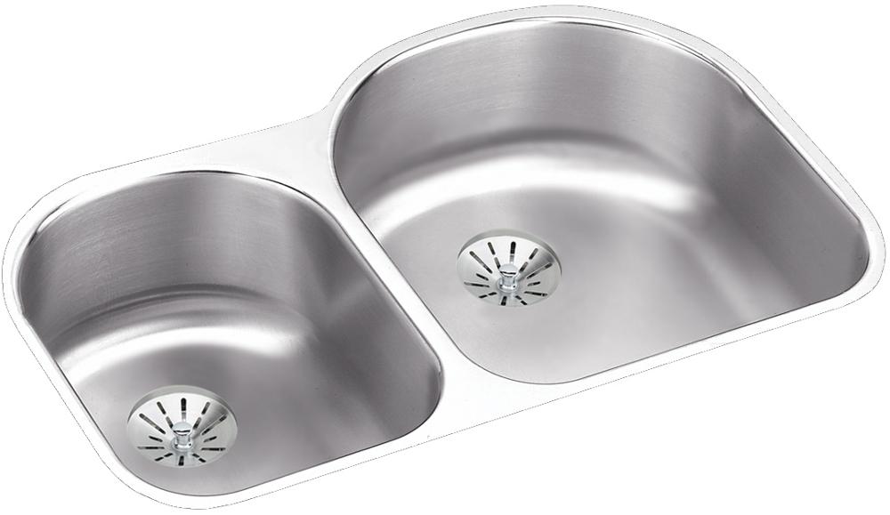 Elkay Lustertone Classic Stainless Steel 31-1/4" x 20" x 7-1/2" Offset 40/60 Double Undermount Sink w/Perfect Drain ELUH3119LPD