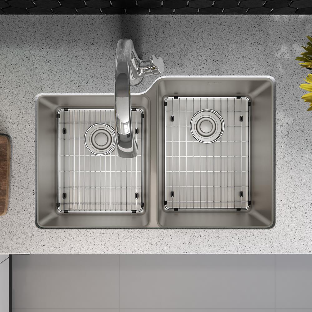 Elkay Lustertone Iconix 18 Gauge Stainless Steel 31-1/4" x 20-1/2" x 9" Offset 40/60 Bowl Undermount Sink Kit w/Filter Faucet ELUH3120LTFLC