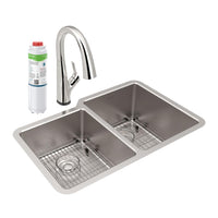 Elkay Lustertone Iconix 18 Gauge Stainless Steel 31-1/4" x 20-1/2" x 9" Offset 40/60 Bowl Undermount Sink Kit w/Filter Faucet ELUH3120LTFLC