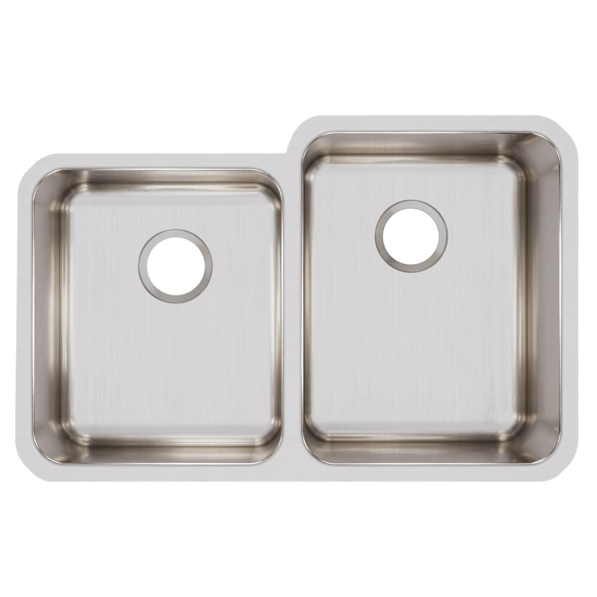 Elkay Lustertone Classic Stainless Steel, 31-1/4" x 20-1/2" x 9-7/8", Offset Double Bowl Undermount Sink ELUH3120L
