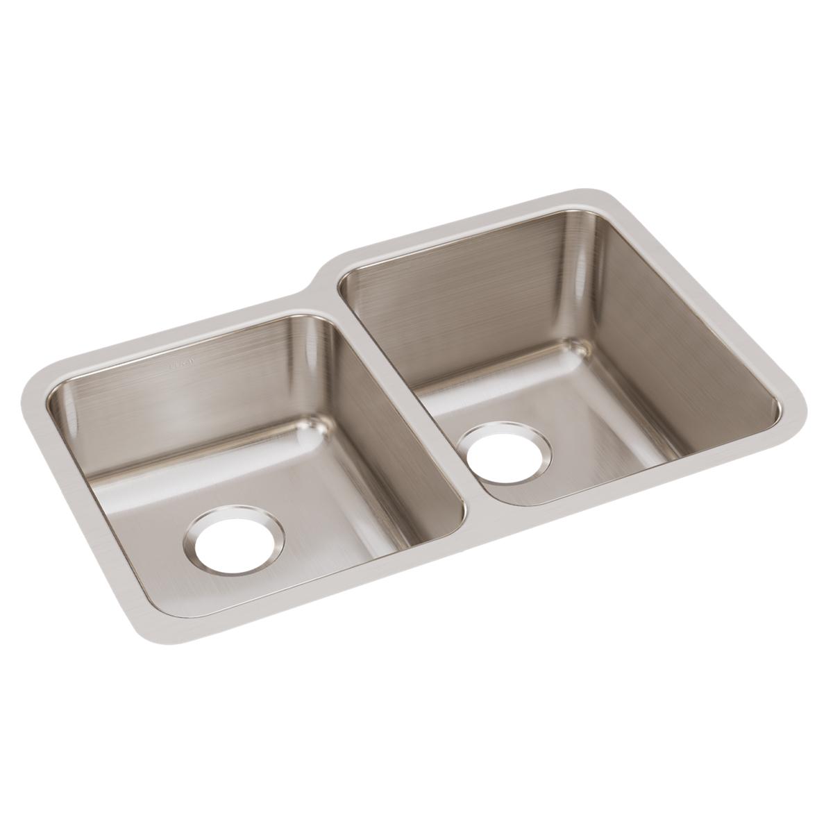 Elkay Lustertone Classic Stainless Steel, 31-1/4" x 20-1/2" x 9-7/8", Offset Double Bowl Undermount Sink ELUH3120L
