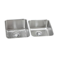 Elkay Lustertone Classic Stainless Steel 31-1/4" x 20-1/2" x 9-7/8", Offset Double Bowl Undermount Sink Kit ELUH3120RDBG