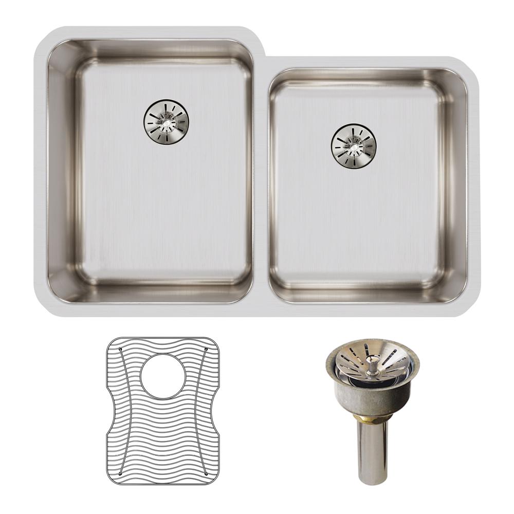 Elkay Lustertone Classic Stainless Steel 31-1/4" x 20-1/2" x 9-7/8" Double Bowl Undermount Sink Kit with Right Perfect Drain ELUH3120RPDBG