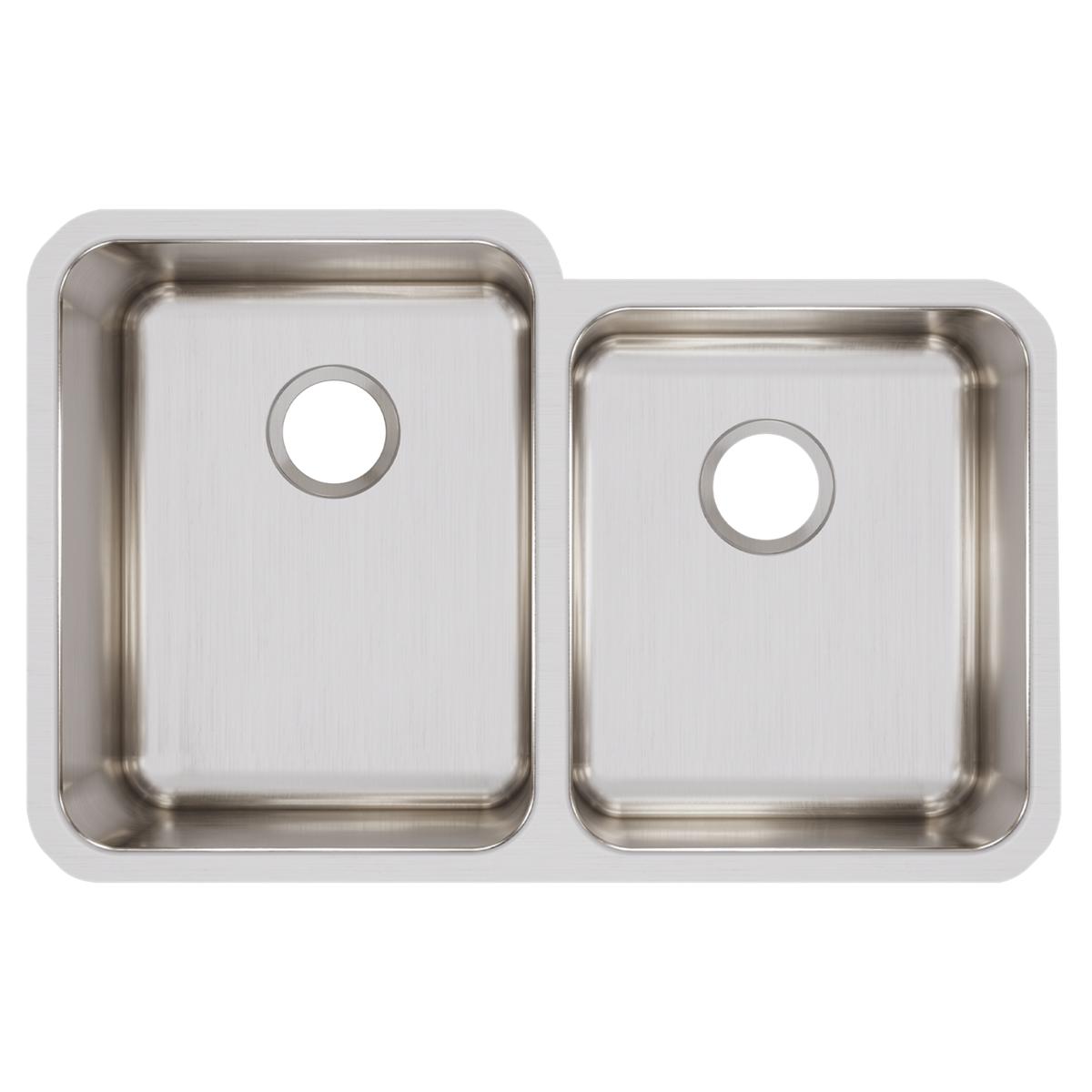 Elkay Lustertone Classic Stainless Steel 31-1/4" x 20-1/2" x 9-7/8", Offset Double Bowl Undermount Sink ELUH3120R