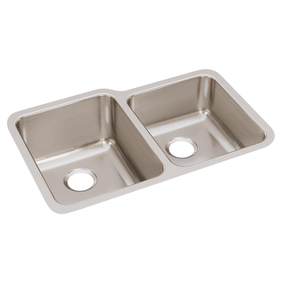 Elkay Lustertone Classic Stainless Steel 31-1/4" x 20-1/2" x 9-7/8", Offset Double Bowl Undermount Sink ELUH3120R