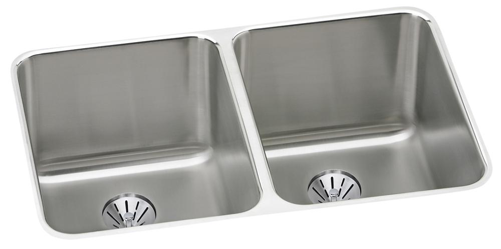 Elkay Lustertone Classic Stainless Steel 31-1/4" x 20" x 9-7/8" Double Bowl Undermount Sink with Perfect Drain ELUH322010PD