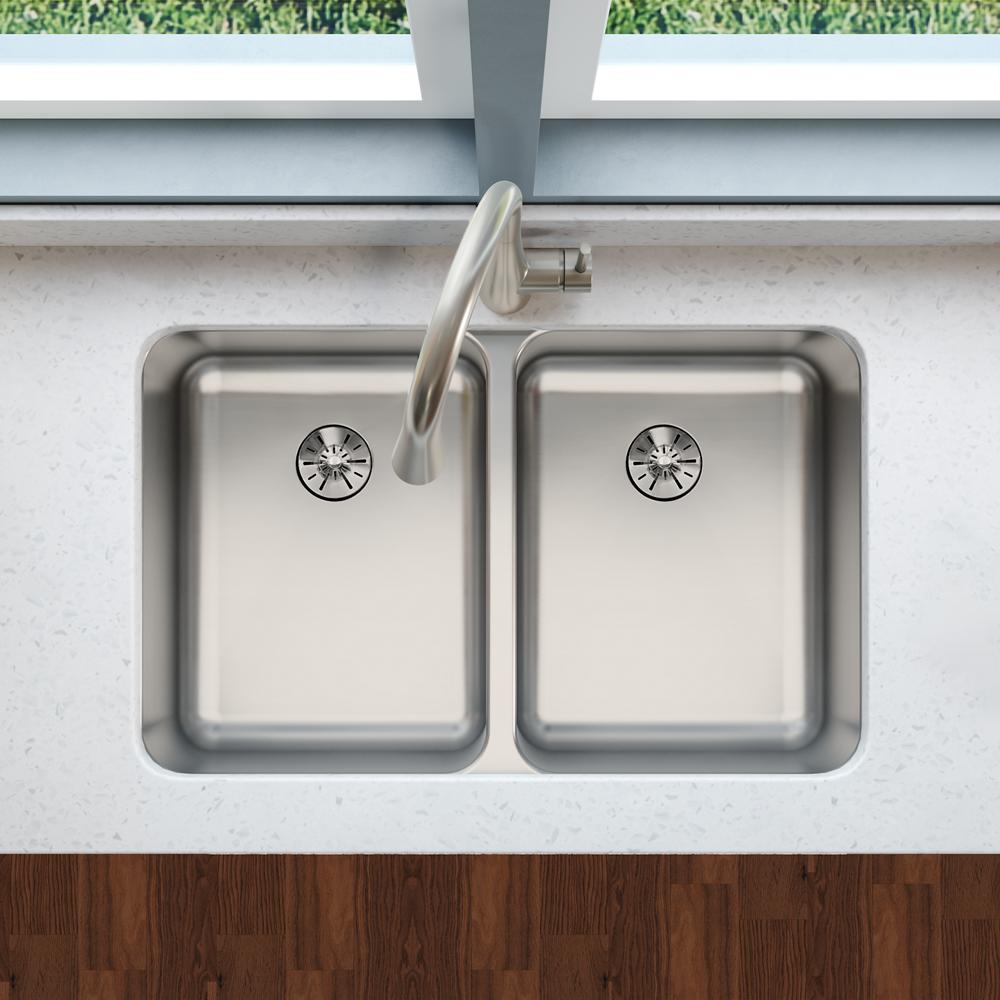 Elkay Lustertone Classic Stainless Steel 31-1/4" x 20" x 7-7/8" Double Bowl Undermount Sink with Perfect Drain ELUH3220PD