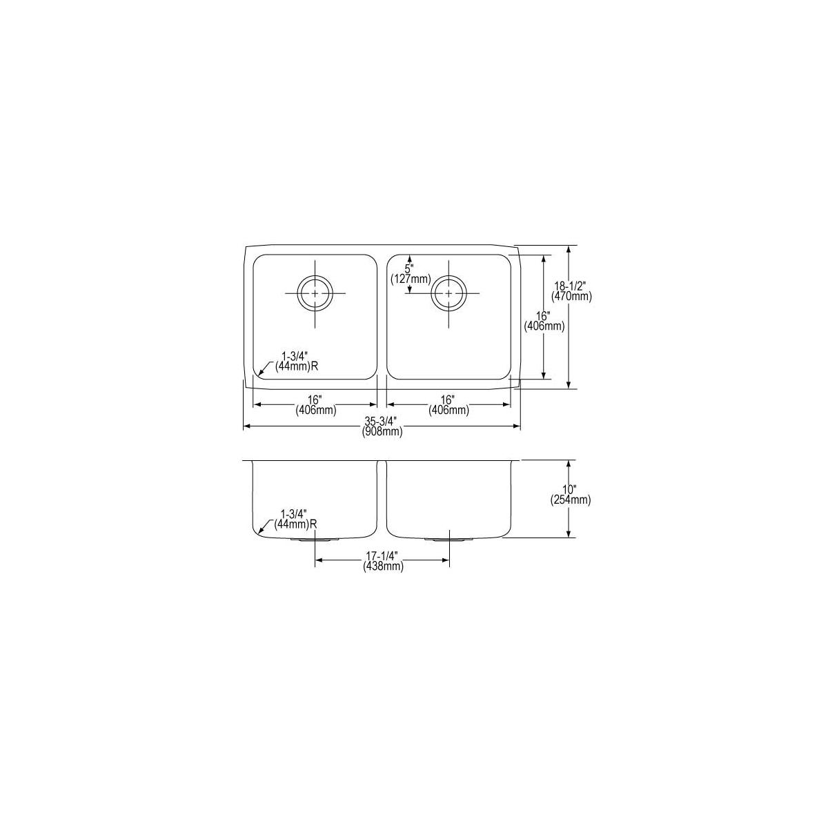 Elkay Lustertone Classic Stainless Steel 35-3/4" x 18-1/2" x 10", Equal Double Bowl Undermount Sink Kit ELUH361710DBG