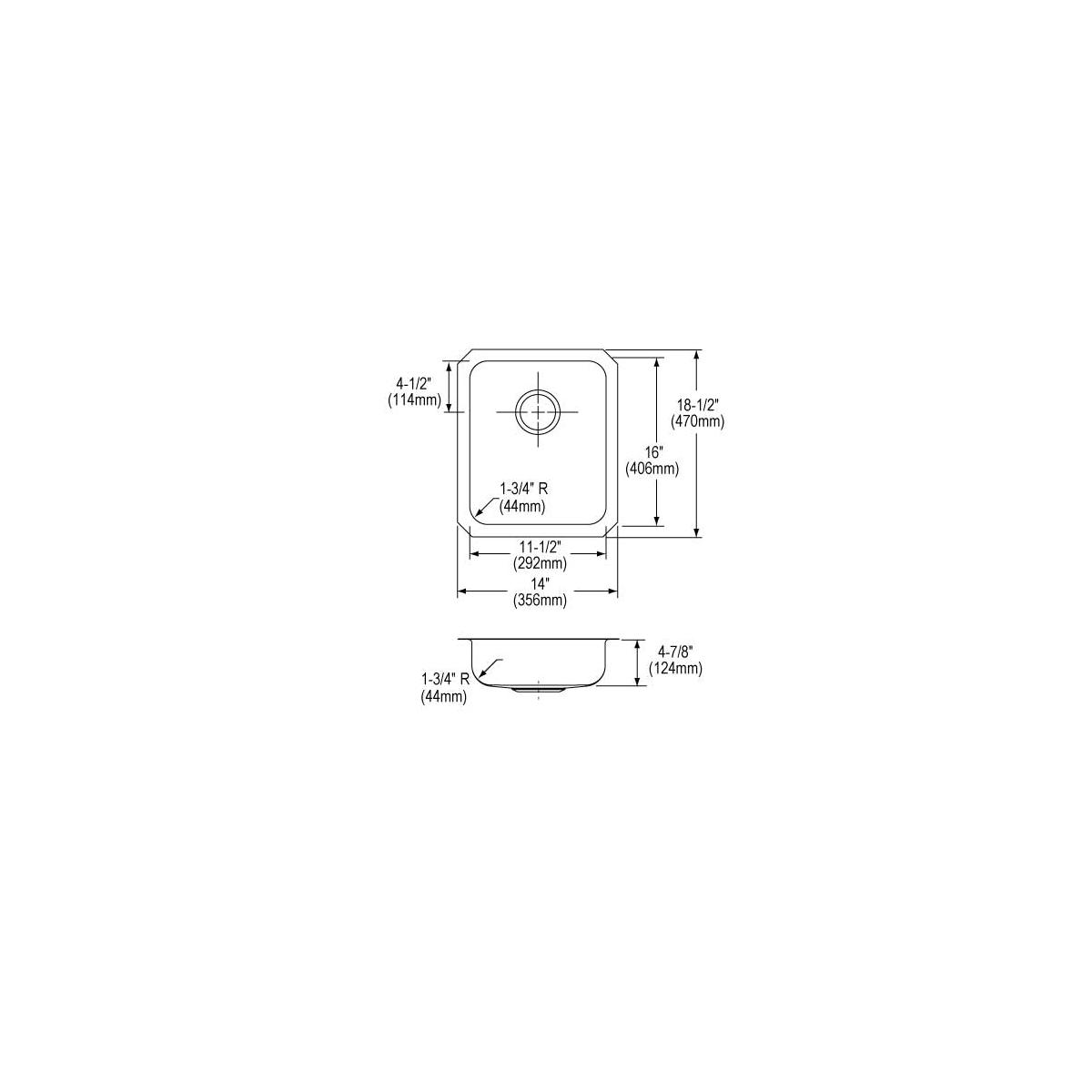 Elkay Lustertone Classic Stainless Steel 14" x 18-1/2" x 4-7/8", Single Bowl Undermount ADA Sink ELUHAD111650