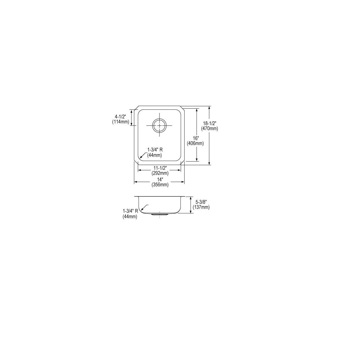 Elkay Lustertone Classic Stainless Steel 14" x 18-1/2" x 5-3/8", Single Bowl Undermount ADA Sink ELUHAD111655