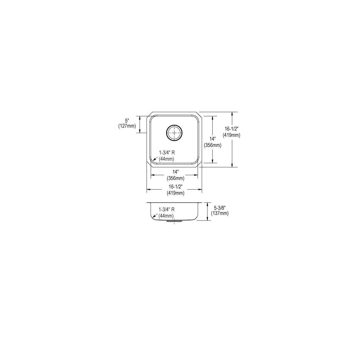 Elkay Lustertone Classic Stainless Steel 16-1/2" x 16-1/2" x 4-7/8", Single Bowl Undermount ADA Sink ELUHAD141450