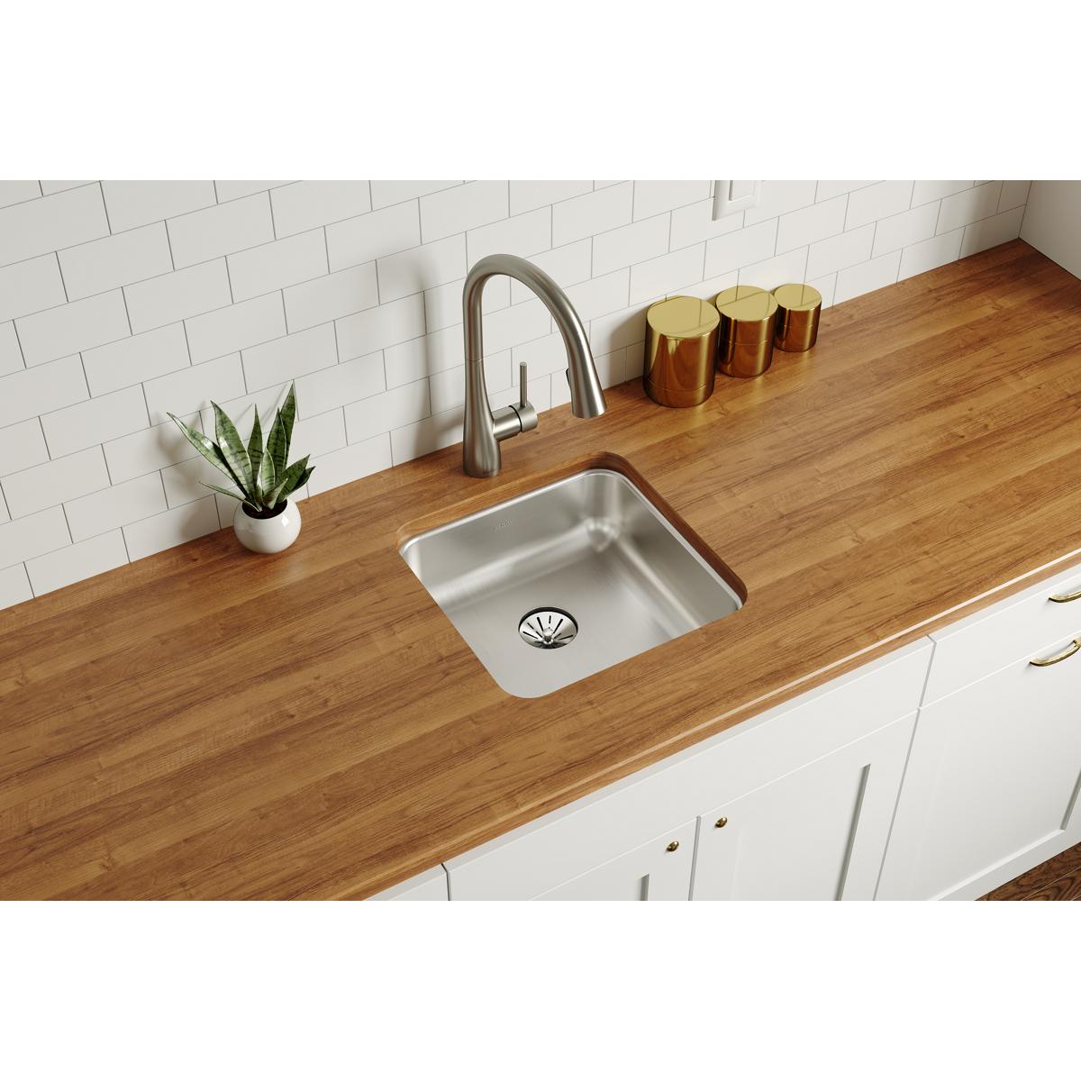 Elkay Lustertone Classic Stainless Steel, 16-1/2" x 16-1/2" x 5-3/8", Single Bowl Undermount ADA Sink w/Perfect Drain ELUHAD141455PD