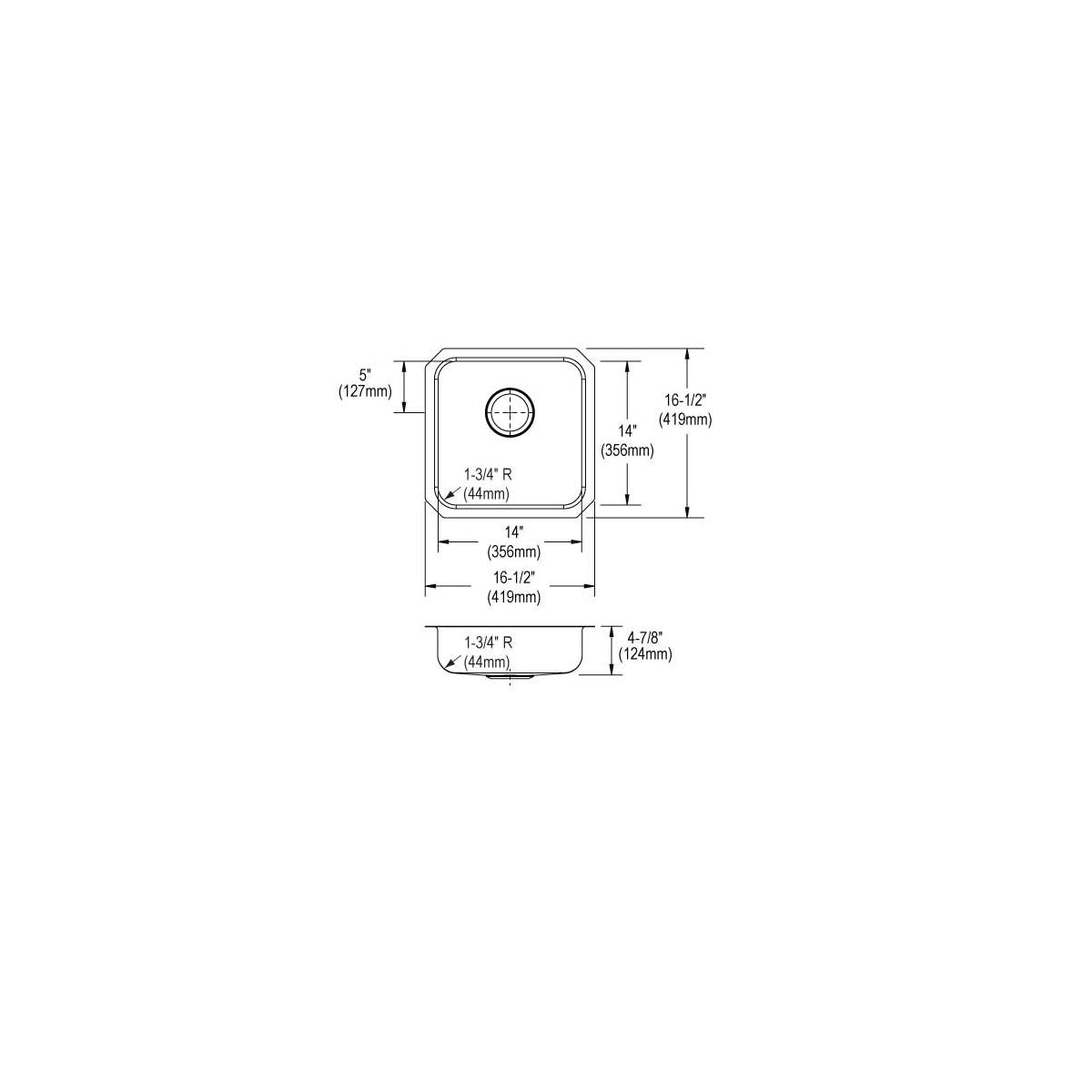 Elkay Lustertone Classic Stainless Steel, 16-1/2" x 16-1/2" x 5-3/8", Single Bowl Undermount ADA Sink ELUHAD141455