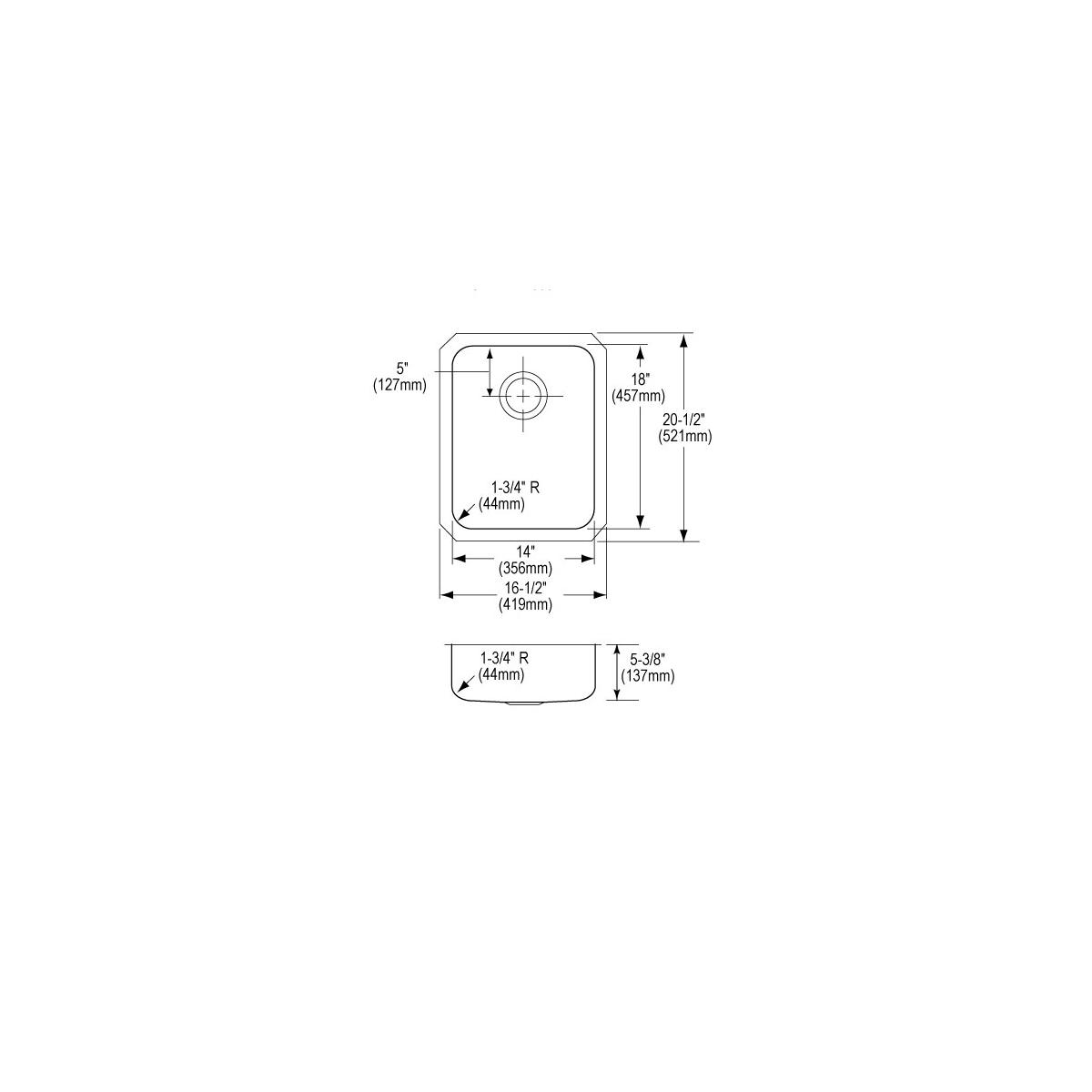 Elkay Lustertone Classic Stainless Steel 16-1/2" x 20-1/2" x 5-3/8", Single Bowl Undermount ADA Sink ELUHAD141855