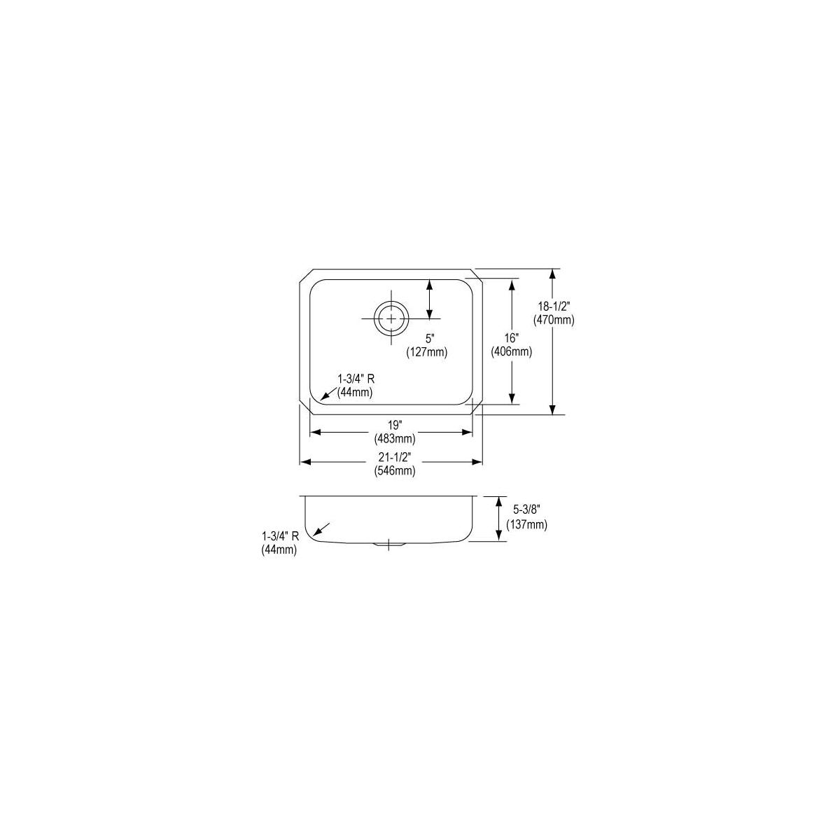 Elkay Lustertone Classic Stainless Steel 21-1/2" x 18-1/2" x 5-3/8", Single Bowl Undermount ADA Sink ELUHAD191655