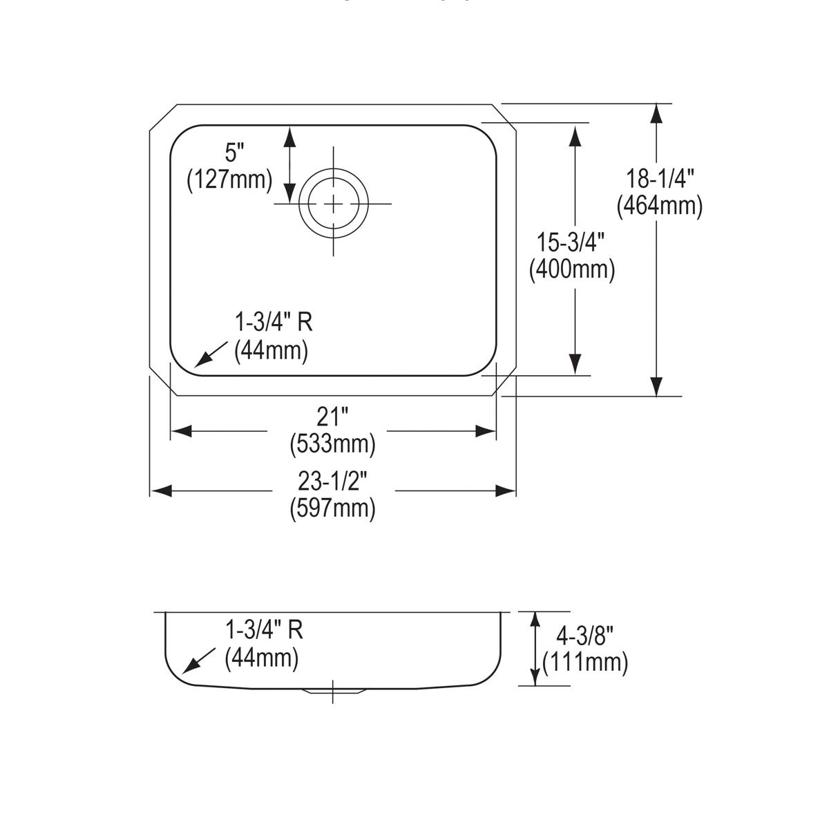 Elkay Lustertone Classic Stainless Steel 23-1/2" x 18-1/4" x 4-3/8", Single Bowl Undermount ADA Sink ELUHAD211545