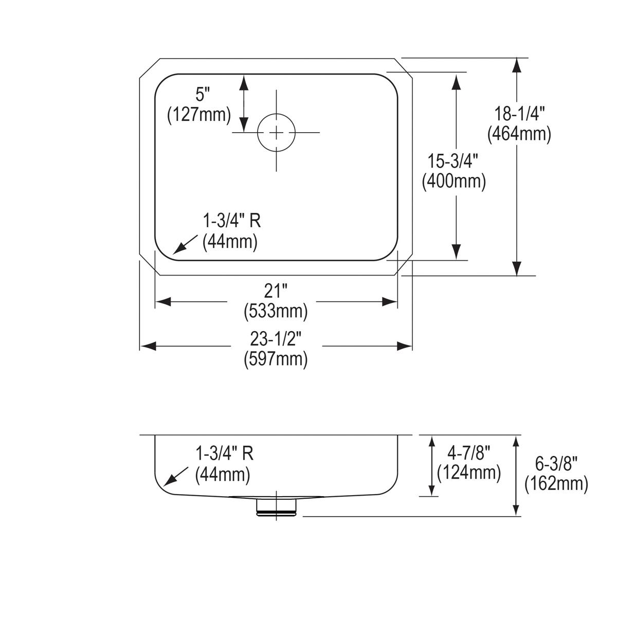 Elkay Lustertone Classic Stainless Steel, 23-1/2" x 18-1/4" x 4-7/8", Single Bowl Undermount ADA Sink w/Perfect Drain ELUHAD211550PD