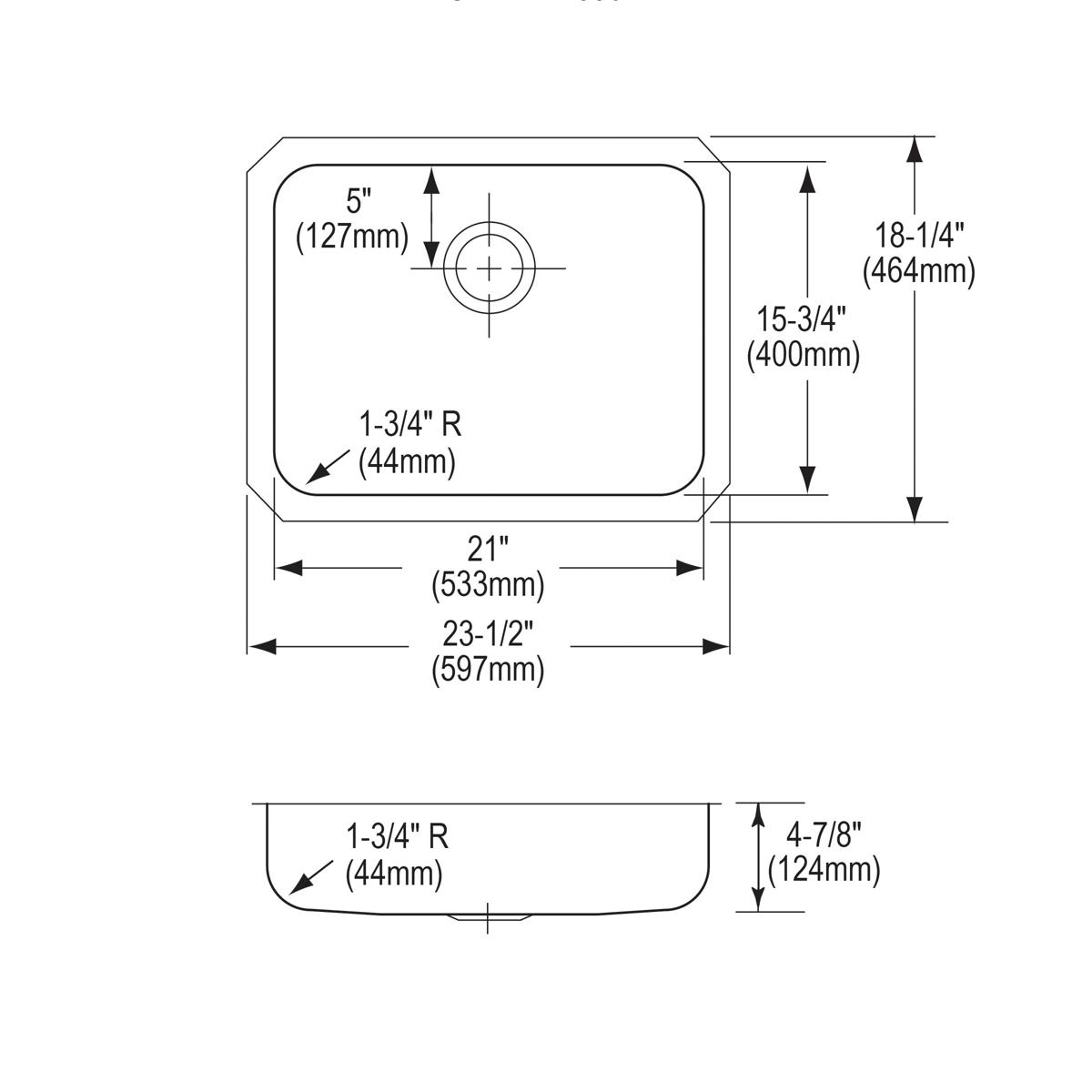 Elkay Lustertone Classic Stainless Steel, 23-1/2" x 18-1/4" x 4-7/8", Single Bowl Undermount ADA Sink ELUHAD211550