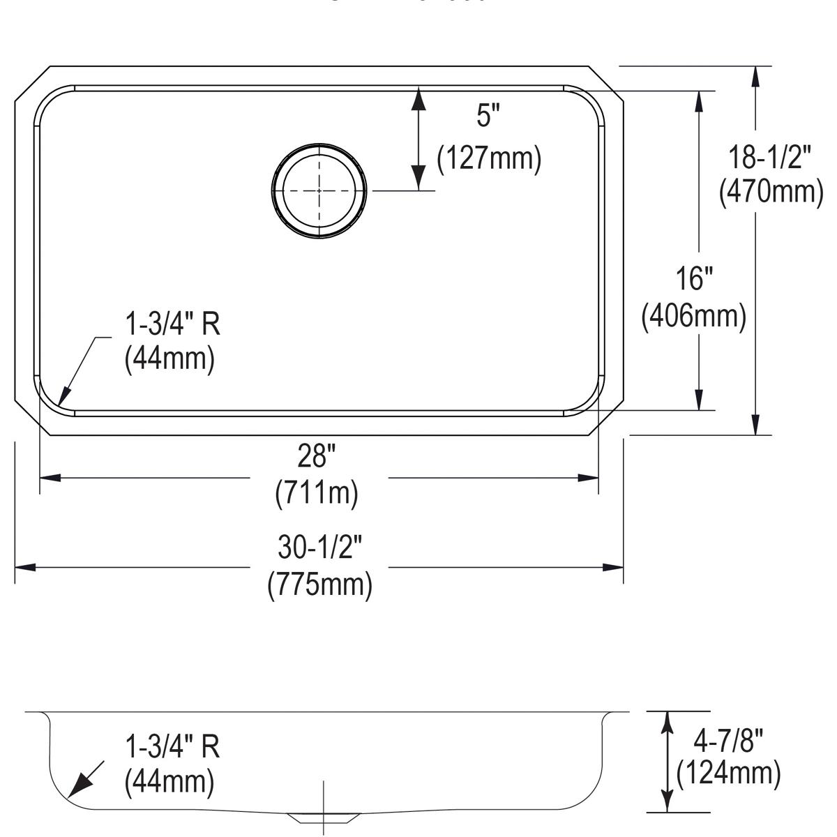 Elkay Lustertone Classic Stainless Steel 30-1/2" x 18-1/2" x 4-7/8", Single Bowl Undermount ADA Sink ELUHAD281650
