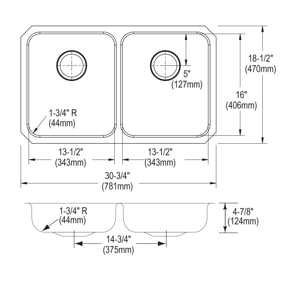 Elkay Lustertone Classic Stainless Steel 30-3/4" x 18-1/2" x 4-7/8", Equal Double Bowl Undermount ADA Sink ELUHAD311850