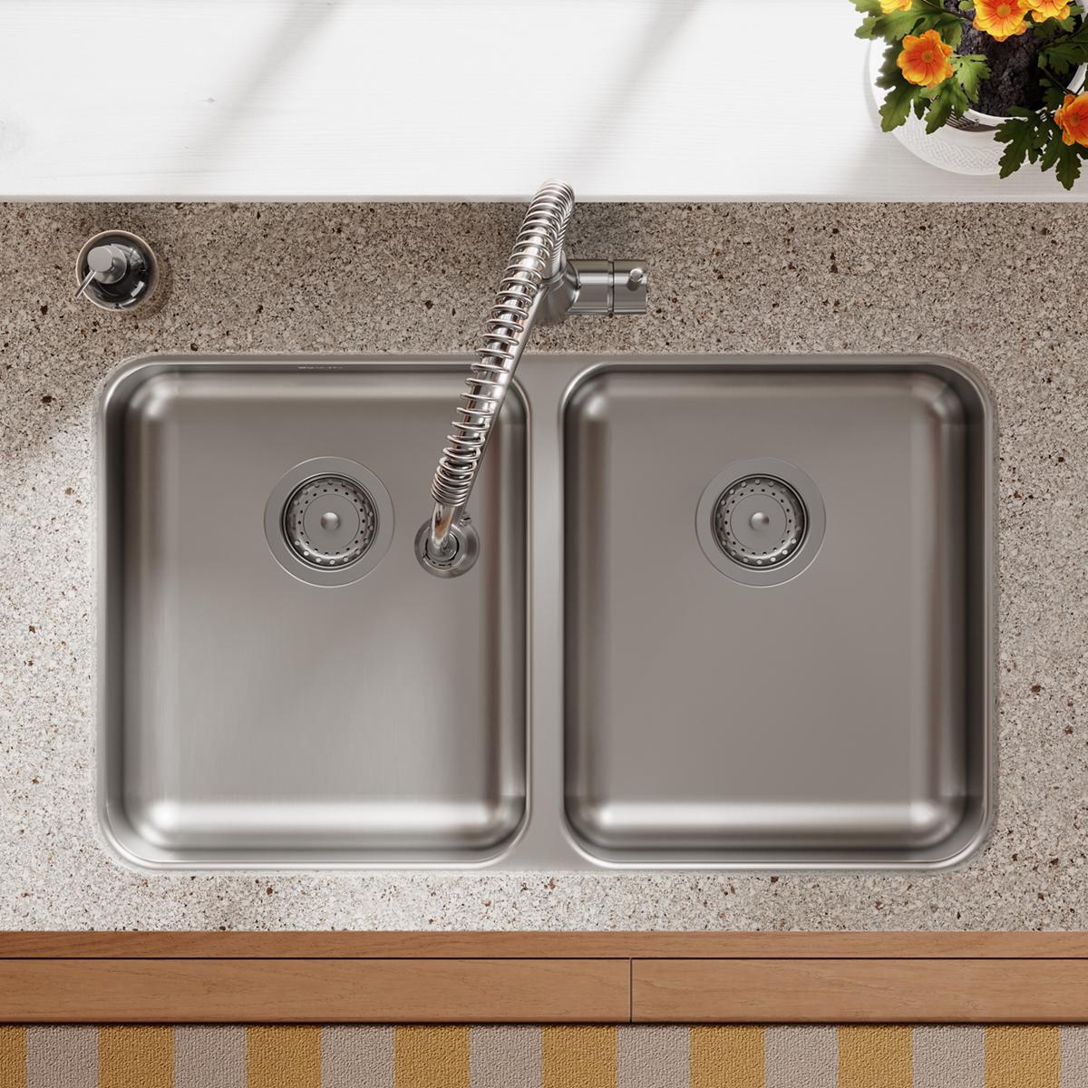Elkay Lustertone Classic Stainless Steel 30-3/4" x 18-1/2" x 5-3/8", Equal Double Bowl Undermount ADA Sink ELUHAD311855