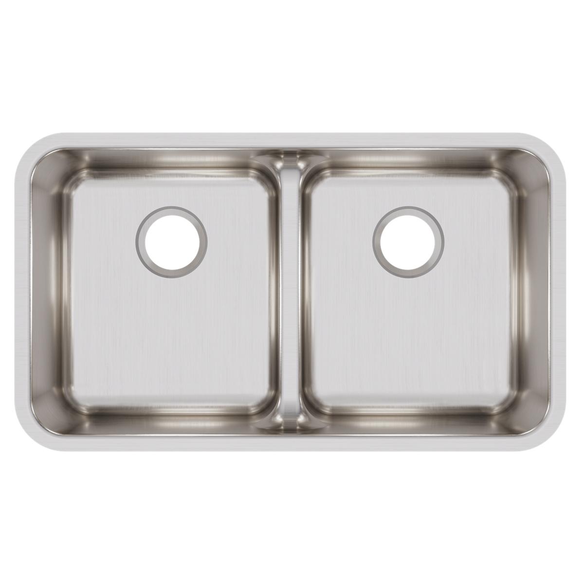 Elkay Lustertone Classic Stainless Steel 32-1/16" x 18-1/2" x 8", Equal Double Bowl Undermount Sink with Aqua Divide ELUHAQD3218