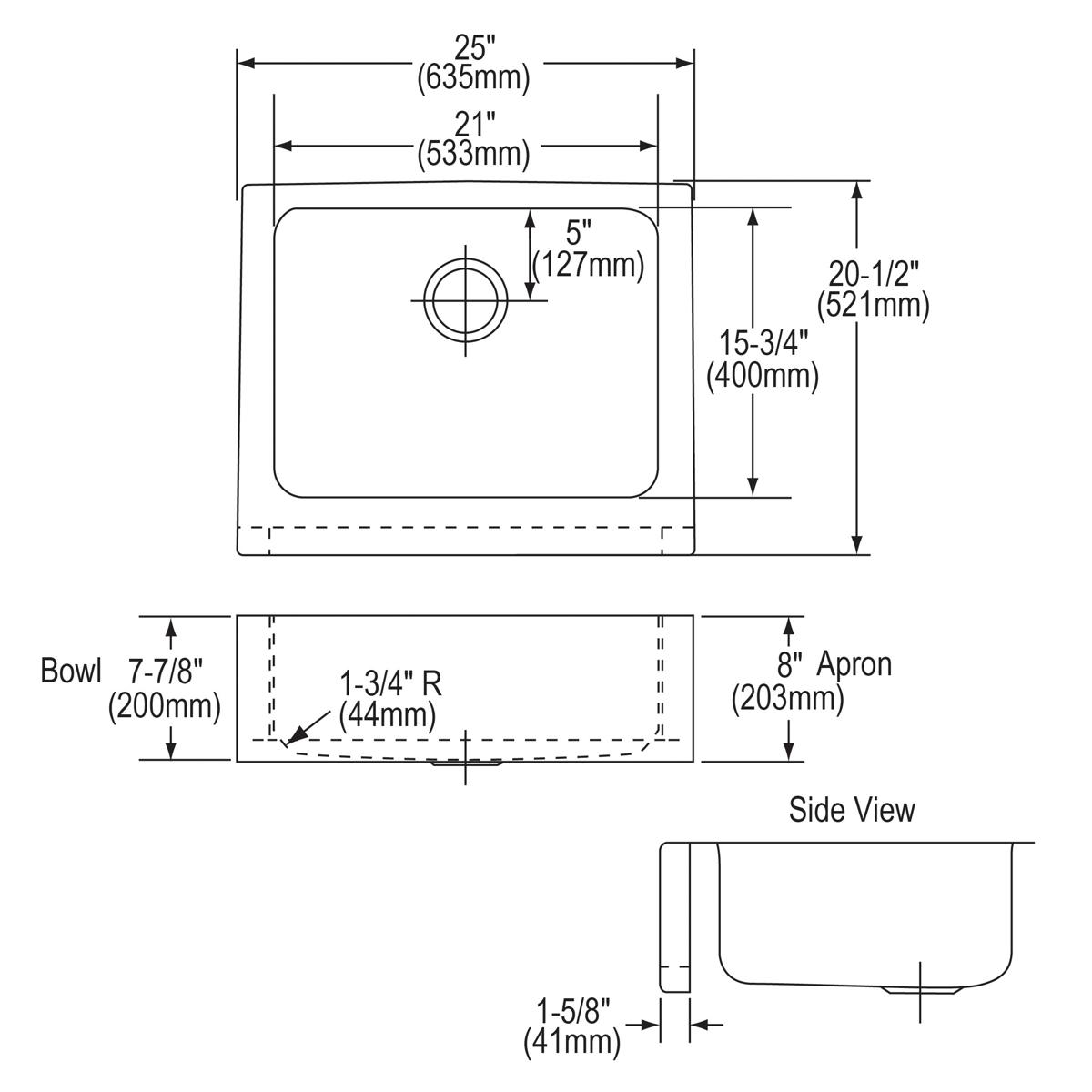 Elkay Lustertone Classic Stainless Steel 25" x 20-1/2" x 7-7/8", Single Bowl Farmhouse Sink Kit ELUHF2520DBG