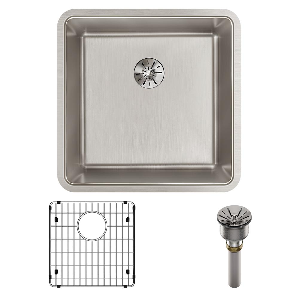 Elkay Lustertone Iconix 16 Gauge Stainless Steel 18-1/2" x 18-1/2" x 9" Single Bowl Undermount Sink Kit with Perfect Drain ELUHH1616TPDBG