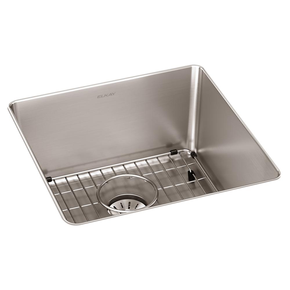 Elkay Lustertone Iconix 16 Gauge Stainless Steel 18-1/2" x 18-1/2" x 9" Single Bowl Undermount Sink Kit with Perfect Drain ELUHH1616TPDBG